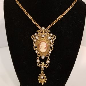 Unbranded Gold Alloy Cameo Necklace Brooch Combo